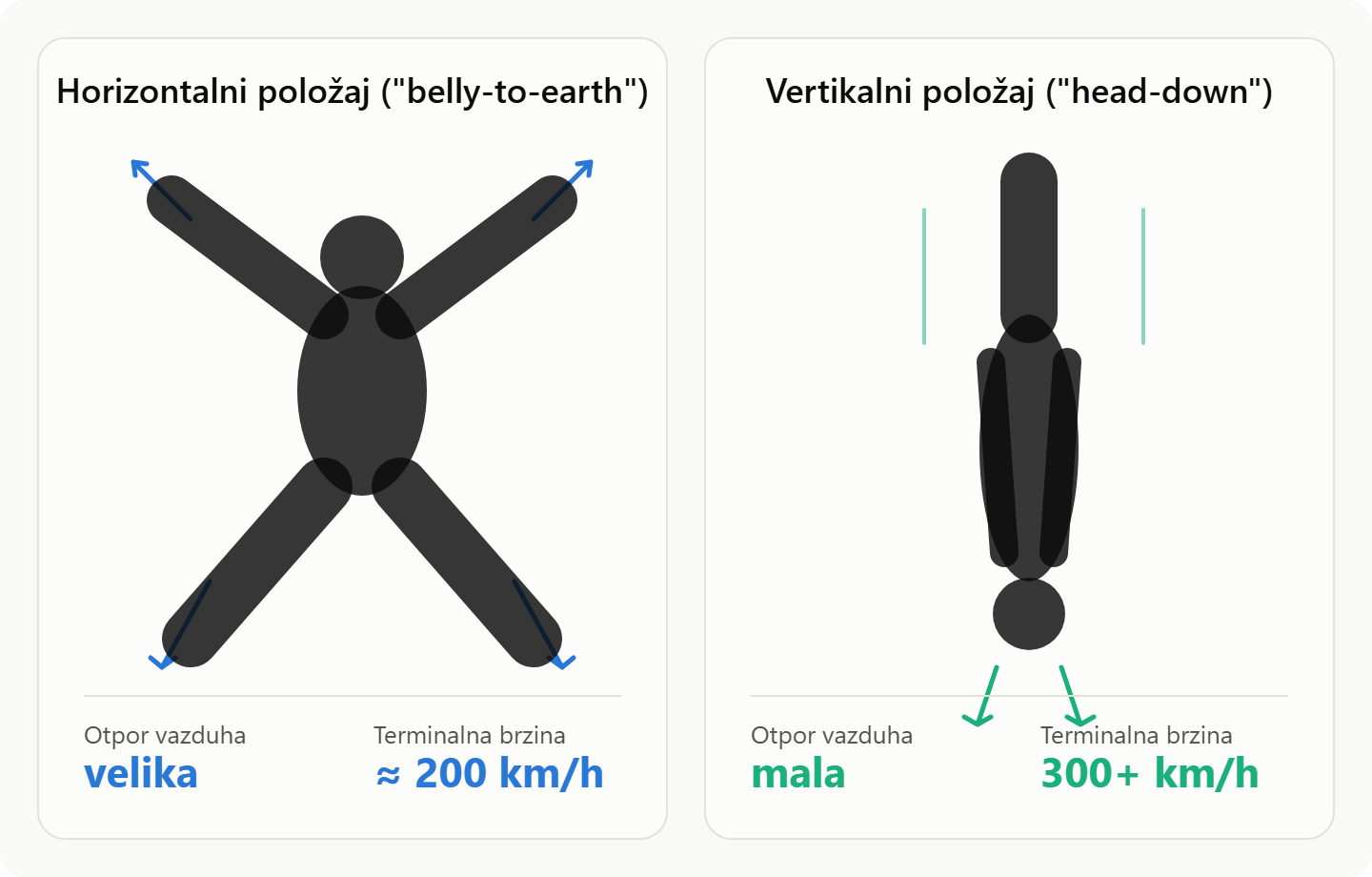 Comparison of horizontal and vertical body positions and their effect on terminal velocity